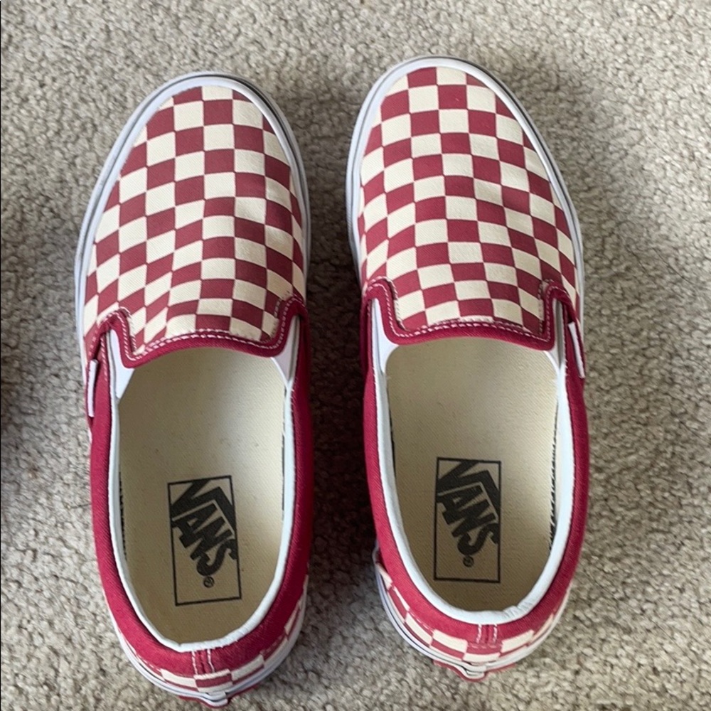 Burgundy and off white checkered vans